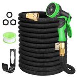 Expandable Garden Hose 100FT, Multiple Layer Core 3/4" Solid Brass Fittings with 10 Function Spray Nozzle, Durable 4-Layers Latex Inner, No-Kink Flexible Water Hose