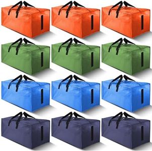 HOMESURE 12 Pack Large Strong Moving Bags with Zippers & Carrying Handles - Water-Resistant - Heavy Duty Storage Tote for Space Saving, Fold Flat, Alternative to Moving Box (Multicolored)