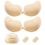 Beaulyn 2 Pair Sticky Bra for Women - Strapless Sticky Bra Push Up Lift, Breathable & Invisible Adhesive Bra for Backless Dress Everyday Wearing with 2 Pair Nipplecovers Nude