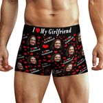 Custom I LOVE MY GIRLFRIEND Photo Boxers Personalized Mens Boxers Briefs with Photo Face Customized Trunks Underwear Underpants Funny Gifts for Men Husband Boyfriend Fathers Valentines Day Size-M