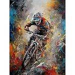 Artery8 Mountain Biker Paint Splat Action Shot Portrait Unframed Wall Art Print Poster Home Decor Premium