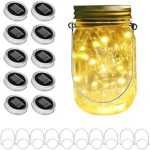 ANGMLN Solar Mason Jar Lights Lids, 10 Pack 30 LED Solar Fairy Lights for Regular Mouth Mason Jars, Outdoor Hanging Mason Jar Lights for Garden Yard Decor, Wedding Christmas Gifts (Jars Not Included)