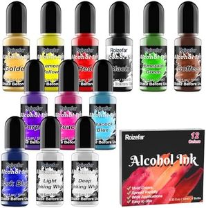 Alcohol Ink Set - 12 Bottles Vivid Colors High Concentration Metallic Alcohol Paint Resin Dye, Safe Fast Drying Effect, Alcohol Ink for Epoxy Resin, Art Painting, Glass, Tumbler Making, 10ml Each