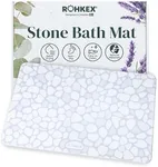 ROHKEX Stone Bath Mat Diatomaceous Earth - Super Absorbent, Non-Slip, Quick Dry, Easy to Clean, Durable Bathroom Shower Floor Mat, Soft-Touch Surface Natural, 24 x 15 (Grey - White)