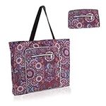 ICOUVA Large Waterproof Beach Tote Bag with Zip and Pockets for Women,2 In 1 Reusable Foldable Tote Bag for Shopping Yoga Travel Beach Daily Use Travel Gym Yoga Swim-Bohemian Purple