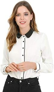 Allegra K Women's Peter Pan Collar Shirt Long Sleeve Vintage Work Button Down Blouse Tops White X-Large