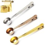 LINZOM 2PCS Coffee Scoop Bag Clip Set, Coffee Measuring Tablespoon & Scooper (15ml) with Long Handles for Ground Coffee and Beans, Cafetiere, Stainless Steel, Rose Gold & Silver