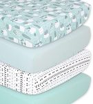 The Peanutshell Fitted Crib Sheet Set for Baby Boys or Girls | Unisex 4 Pack Set | Cactus, Succulents & Pastel Green