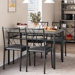 Amyove Dining Table Set for 4, Kitchen Table and Chairs, Dining Room Table Set with 4 Upholstered Chairs, Kitchen Table Set Rectangular Dining Table for Small Space, Apartment, Breakfast, Rustic Grey