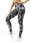 QUEENIEKE Gym Leggings for Women with Pockets High-Rise Tummy Control Workout Yoga Pants (Black Gold Print, M)