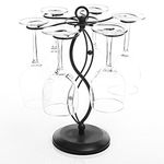 Scrollwork Black Metal Freestanding Tabletop Stemware Storage Rack / Wine Glass Cup Holder with 6 Hooks