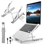 Laptop Stand with USB and Type C, Aluminum Adjustable Foldable Laptop Stand for Desk, Portable Laptop Riser Holder Compatible with Pro Air, Lenovo, HP, Dell More 10-15.6" Laptops, Silver