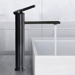 SHANFO Black Bathroom Taps 360° Swivel Spout Countertop Basin Tall Faucet Washroom Sink High Rise Single Lever Mixer tap,1M3OK-T