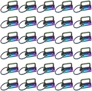 Uxney 1 Inch Key Fob Hardware, 30 PCS Keychain Clamps with Split Rings for Wristlet Strap, Lanyard, Bag Tag Making and DIY Craft Supplies(Seven Colors )