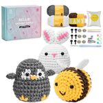 Crochet Kit for Beginners,Amigurumi Crochet Animal Kit,Crochet Starter Kit Step-by-Step Video Tutorials,Beginner Crochet Kit for Adults,Crocheting Kit-Penguin-Bee-Bunny