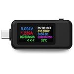 YOJOCK USB C Tester Voltmeter Power Voltage and Current Tester Meter 0-5.1A 4-30V USB Power Capacity, Temperature, Working Time Volt Ammeter Detector IPS Color Display LCD Power Charger Detector