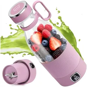 MIAOKE Portable Blender, 6 Blades Juicer Cup for Juice Shakes and Smoothies 350ml Mini Blender with Led Display Usb Rechargeable,3000Mah Rechargeable Battery, for Home Outdoors Travel-Lceberry Pink