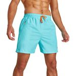 JustSun Mens Swim Shorts with Zip Pockets Swimming Shorts Board Shorts Quick Dry Beach Swim Trunks Surf Shorts Mesh Lining Light Blue Large