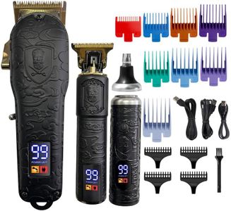 HATTEKER HT-658 Unisex Ultra Premium Metal Housing Hair Clipper Beard trimmer & Nose & Ear trimmer Set Powder Metallurgic Blade Digital Display 12 Guide Comb Clipper & T-cutter 0 Gapped Trimmer, Black