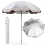 TANGZON 6.5FT/200CM Outdoor Tassel Umbrella with Fringe, Beach Hawaiian Parasol with Push Button Tilt, Sand Anchor, 8 Ribs, Carry Bag, Garden Patio Market Umbrella (with Milky White Appearance)