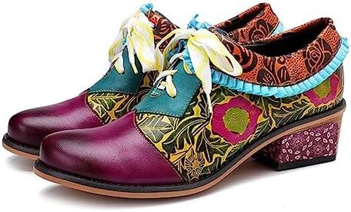 Women's Handmade Lambskin Oxford Loafers Shoes with Retro Ethnic Printed Style, Brock Design for Casual and Fashion Collegiate Style（Purple B 9.5）