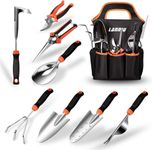 LANNIU Garden Tool Set, 9 Piece Stainless Steel Heavy Duty Gardening Tool Set, with Non-Slip Rubber Grip, Storage Pocket, Ideal Garden Tool Kit Gift for Women/Parent