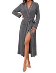 Marvmys Women's Dressing Gown Long Bathrobe Causal Kimono Robes Soft Knit Loungewear Ladies Morning Gown with Pockets for Spa Hotel Home Dark grey M