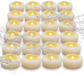 Eynshoo Floating Candles,3-Inch Waterproof LED Tea Lights–Realistic Flickering Flame,160-Hour Battery, Flameless&Safe, Auto On/Off for Centerpieces,Pool, Weddings,Halloween, Parties (24 Pack)