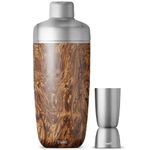 S'well Stainless Steel Shaker Set with Jigger, 18oz, Teakwood, Triple Layered Vacuum Insulated Container Keeps Cocktails Colder for Longer, BPA Free Barware