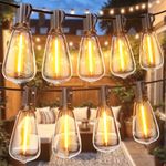 GPATIO Festoon Lights Outdoor 100FT/30M, Warm White ST38 Garden Lights, Waterproof Outdoor Light Mains Powered with 50+2 Plastic LED Bulbs, Led String Light for Patio Balcony Party Wedding