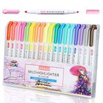 Zosxi Highlighters Double Ended Mild 10 color Highlighters Fluorescent Marker pen for Coloring Underlining Highlighting Broad and Fine Tips Assorted 10 Flourescent Colors set (18-Pack)