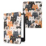 kwmobile Case Compatible with Amazon Kindle Paperwhite 11 Generation 2021 Case - PU Cover for Kindle Paperwhite Case w/Strap - Cats Orange/Black/White