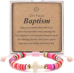 APERCEVOIR Baptism Gifts for Girls - Cross Bracelet Gift Box Set with “On Your Baptism” Message Card, Christening Gift for Goddaughter