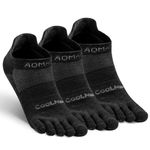 aomagic Toe Socks Men Women Athletic Running Coolmax Five Finger Ankle/Quarter/Crew Socks, Comfortable Breathable Lightweight, A1# 3 Pairs/Black- Ankle, Medium