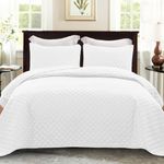 Exclusivo Mezcla Ultrasonic Reversible Twin Quilt Bedding Set with Pillow Sham, Lightweight Quilts Twin Size, Soft Bedspreads Bed Coverlets for All Seasons - (White, 68"x88")