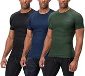 DEVOPS 3 Pack Men's Cool Dry Short Sleeve Compression Shirts, Sports Baselayer T-Shirts Tops, Athletic Workout Shirt (Medium, Black-Khaki-Navy)