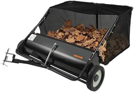 VEVOR Tow Behind Lawn Sweeper, 44 in Pull Behind Lawn Sweeper, 25 cu. ft Large Capacity Leaf & Grass Collector, Heavy Duty Garden Sweeper with Adjustable Sweeping Height for Yard, Lawn, Farm