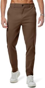 JMIERR Men's Stretch Dress Chino Pants Business Casual Stretch Waist Slim Fit Golf Pants Tapered Cotton Twill Trousers, S, Coffee