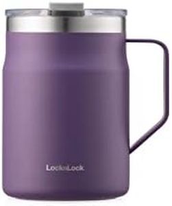 LocknLock Metro Mug Premium 18/8 Stainless Steel Double Wall Insulated with Handle Perfect for Table with Lid, Purple, 16 oz