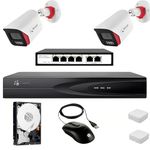 QIDOTS 2 Camera CCTV Combo Set 4K 8 MP IP Bullet Cameras with 8 Channel NVR 2pc Metal Body ColourVu Dual Mode with 1TB Hard Disk with Cord 4-Port POE Switch (Camera Wire Not Included)