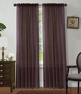 Sapphire Home Brown Sheer Curtains - 2 Panels Set, 54" x 108", Transparent, Light Filtering Privacy Voile Drapes, Sheer Window Curtains for Living Room, Bedroom, Kitchen, Dining Room - Brown