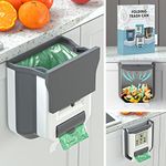 Gintan Foldable Hanging Trash Bin with Lid Kitchen Camping, 2.4 Gallon Foldable Kitchen Rubbish Bin Hanging for Kitchen/Camping/Car/Bathroom/Office/Bedroom (Grey)