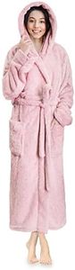 PAVILIA Women Hooded Plush Soft Robe | Fluffy Warm Fleece Sherpa Shaggy Bathrobe, Light Pink, Large-X-Large