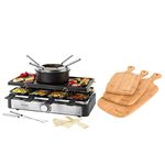 Salter COMBO-7477 Electric 2 in 1 Raclette Grill & Fondue Set and Bamboo Paddle Chopping Board Set, Adjustable Temperature Control, Protects Kitchen Worktops, Ideal for Serving Charcuterie, Cheese