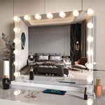 Vanity Mirror Makeup Mirror with Lights,23.6"x 19.6"Large Tabletop Light up Mirror with 17Bulbs,10X Magnification,USB Charging Port,3 Color Touch Control Dimmable Lights,Women Gift