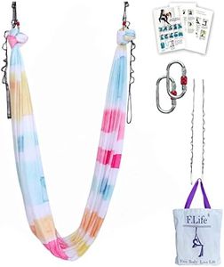 F.Life Aerial Yoga Hammock 5.5 yards Premium Aerial Silk Fabric Yoga Swing for Antigravity Yoga Inversion Include Daisy Chain,Carabiner and Pose Guide (Watercolor Stripes)