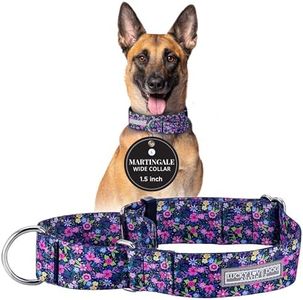 Lucky Love Dog Wide Martingale Dog Collar - No-Slip, Durable, & Soft Webbing 1.5 inch Martingale Collar for Dogs Male and Female - Ideal for Training & Walking, Stylish Primrose Pattern, Large Size