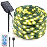 Axekooh Solar Lights Outdoor Garden,Solar String Lights 30M/100Ft 300 LED IP65 Waterproof 8 Modes,Solar Powered & USB Powered Garden Lights Green Cable for Patio Fence Trees Party（Warm White）