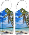 Set of 2 Luggage Tags for Suitcases Palm Tree Leather Cruise Suitcases Tag with Stainless Steel Loop Privacy Cover ID Label Travel Bag Tags Luggage Identifiers for Women Men Travel