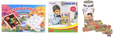 Giggles Funskool Learn N Write Slate,2 in 1 Magnetic & Dry Erase Board-Abacus,Multicolour Wooden Educational Toy-Info Cubes,Educational Learning Blocks,3 Years+